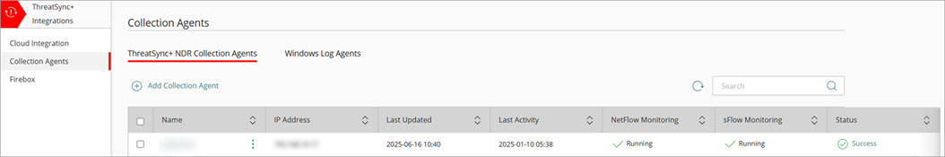 Screenshot of WatchGuard Cloud, the ThreatSync+ Collectors page, Test Integration 1